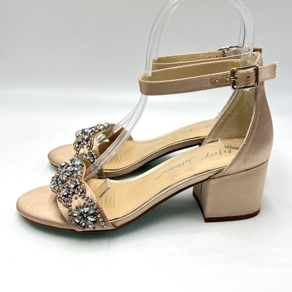 Betsey Johnson Size 5.5 Mel Champagne Satin Low Block Heels Dress Sandals‎ Shoes - Picture 9 of 16